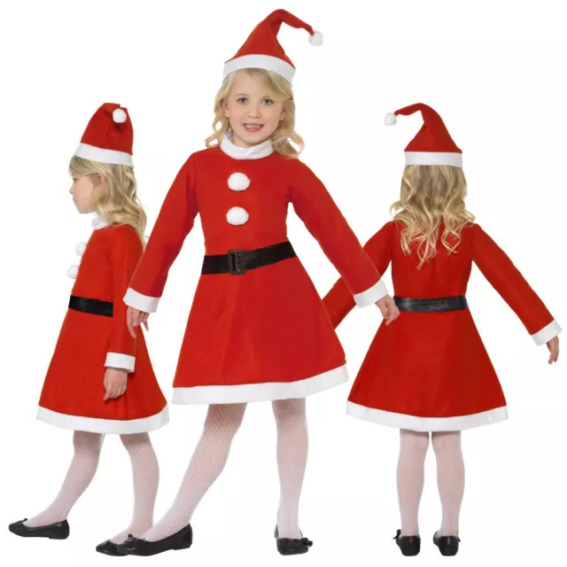 Vestito Costume Bambina Babbo Natale Varie Taglie Vestito + Cappello + Cintura