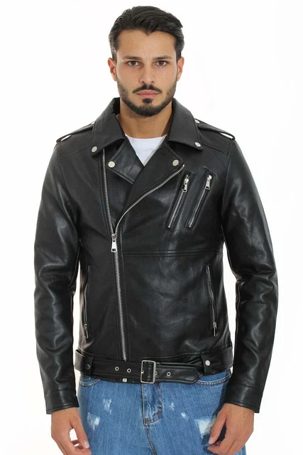 Giubbotto Uomo Chiodo Con Cintura Chiusura Trasversale Eco Pelle Regular Fit