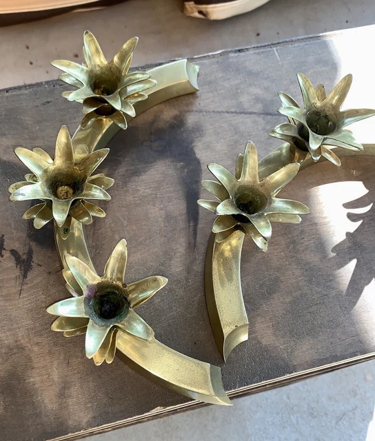 Pair Of Vintage Mid Century Modern Brass Brass Pineapple Candle Stick Holders
