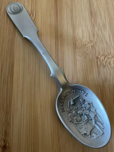 1976 Franklin Mint MASSACHUSETTS Colony Pewter Souvenir Spoon 6.5"