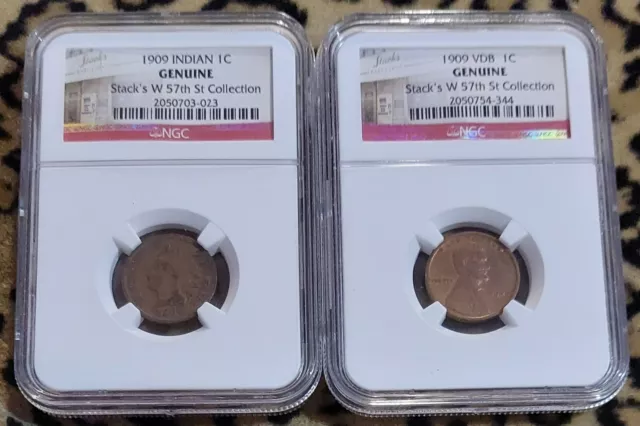 ✰ 1909 VDB Lincoln Wheat + Indian Head Cent NGC 1c STACKS W 57TH ST COLLECTION ✰