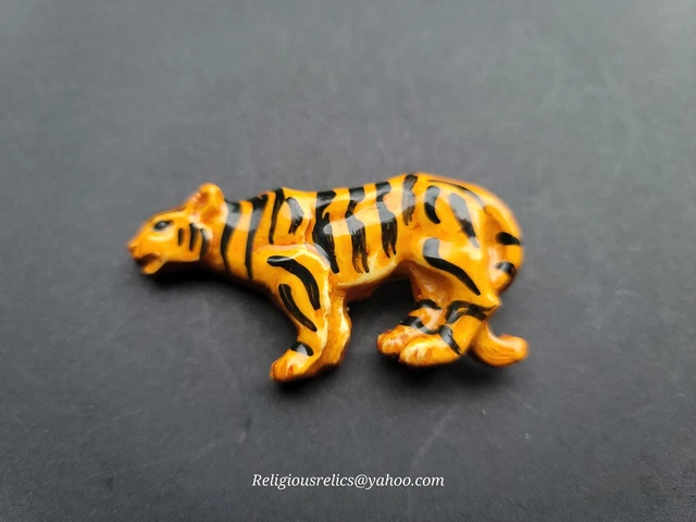 Vintage Enameled Hand Painted Tiger Pin Brooch 3" Bengal Big Cat