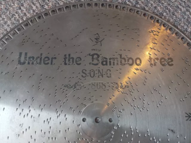 Antique Regina music box disc metal record Swiss Under the Bamboo Tree 15 1/2"