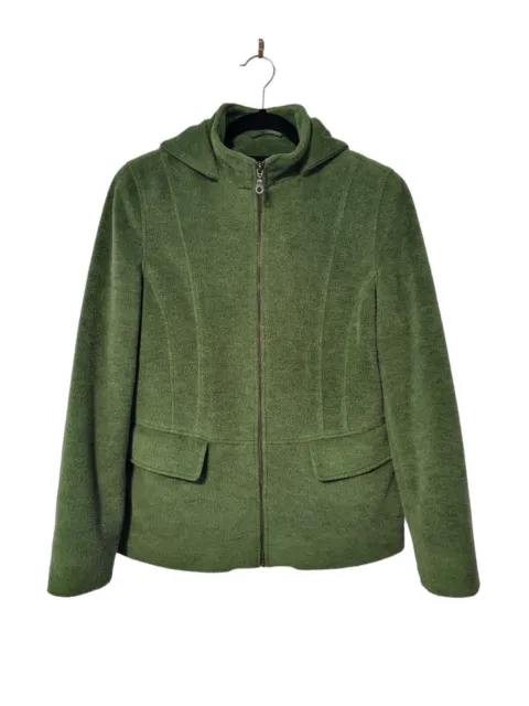 L.L.BEAN  Women's Full Zip Fleece Hoodie Jacket Green Regular Fit Size Medium.