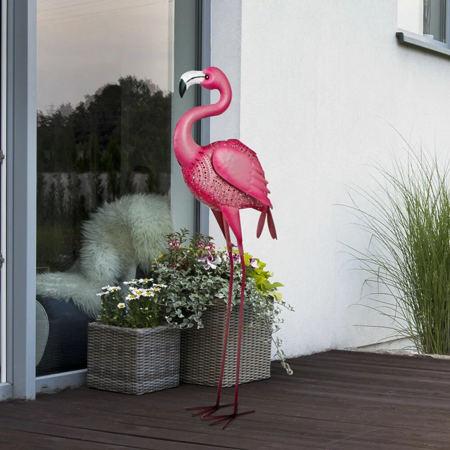 QCLUEU Statue da Giardino di Fenicotteri all'aperto, Grandi sculture di Fenicotteri Rosa in Metallo con Luce Solare, Uccello Art Decor per Cortile Portico Patio Prato (Color : 93cm/36.6in