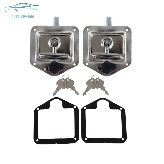 Set of 2 Trailer Door Latch T-Handle Locking Camper RV Truck Tool Box With Key