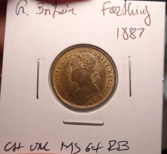 Great Britain Farthing 1887 Choice Unc Red & Brown