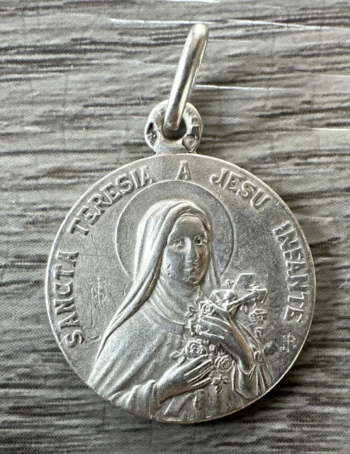 Broche Ancienne Médaille Religieuse Sainte Thérèse Bleue - Argent, Occasion