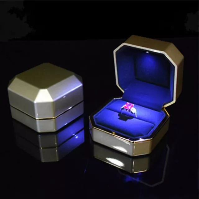 NEW Ring Box Square Velvet Wedding Ring Case Jewelry Gift Box With LED Light