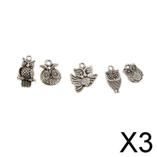 3X Mixed Tibetischen Silber Eule Charms Anhänger Perle DIY Schmuck Machen
