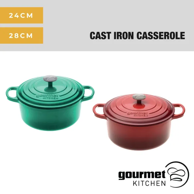 Gourmet Kitchen Cast Iron Casserole Cooking Stew Pot Slow Cook Cookware Oven Pan