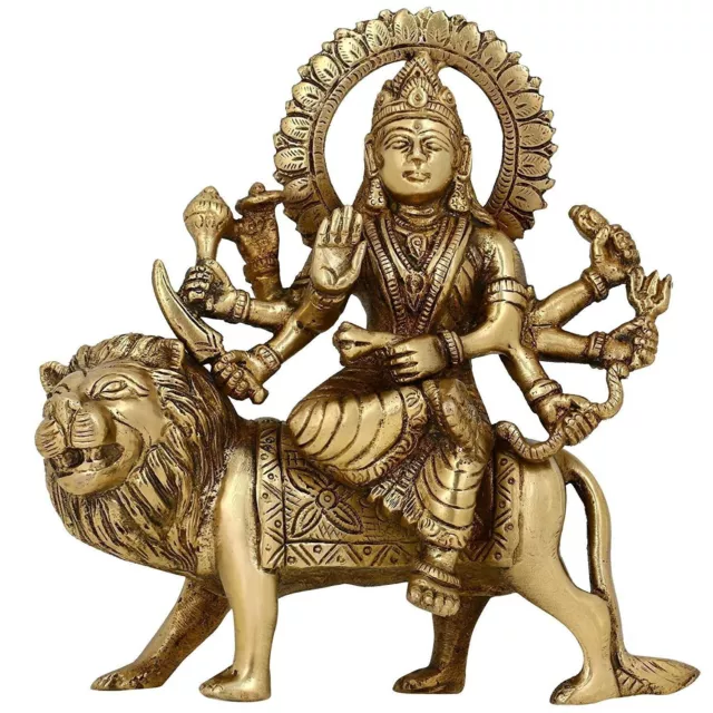 Maa Durga Standing On Lion Decorative Brass Idol Statue For Home Temple Decor