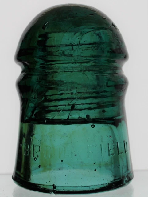 AQUA w/AMBER CD 102 BROOKFIELD NEW YORK GLASS INSULATOR