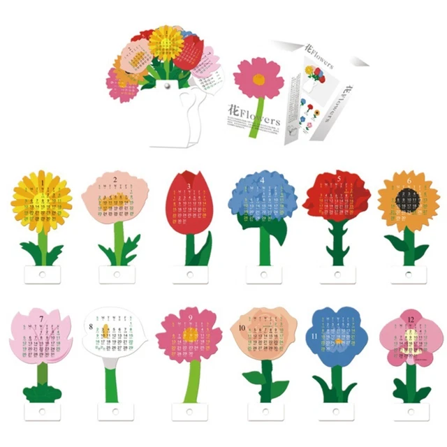 FLOWER VASE SHAPE 2024 Wall Calendar Stand Up Calendar Desk Decoration
