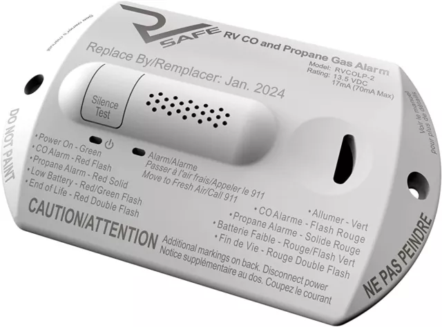 NEW! RV Safe RVLP-2W Propane Gas Leak Detector Alarm 2-Wire Color White