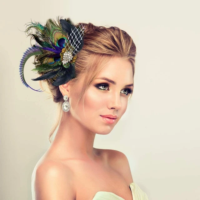 Peacock Feather Fascinators Hair Clip Wedding Party Headpiece Headwear Hairpin