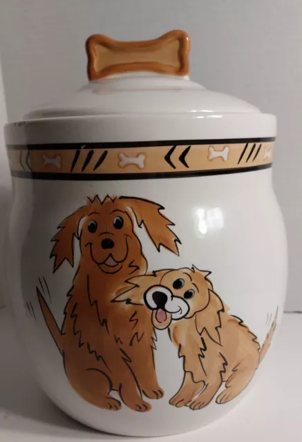 Treat Canister Puppy Dog Biscuit Cookie Jar Ceramic Hand Painted Inspirado