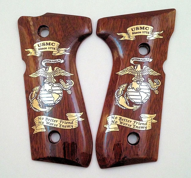 Beretta 92 92FS 96 Custom 3d Engraved Ivory Scrimshaw Grips Trident Checkered