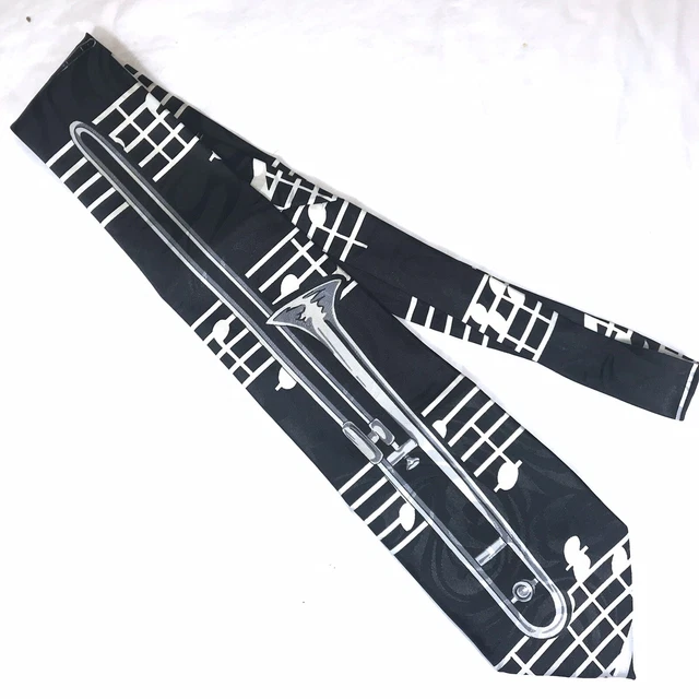 Trombone Men's Neck Tie Music Brass Musical Instrument Black Renaissance Ties