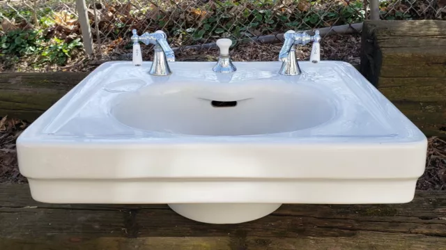 Antique Art Deco Standard Tiffin White Porcelain Pedestal Sink VTG Bathroom MCM