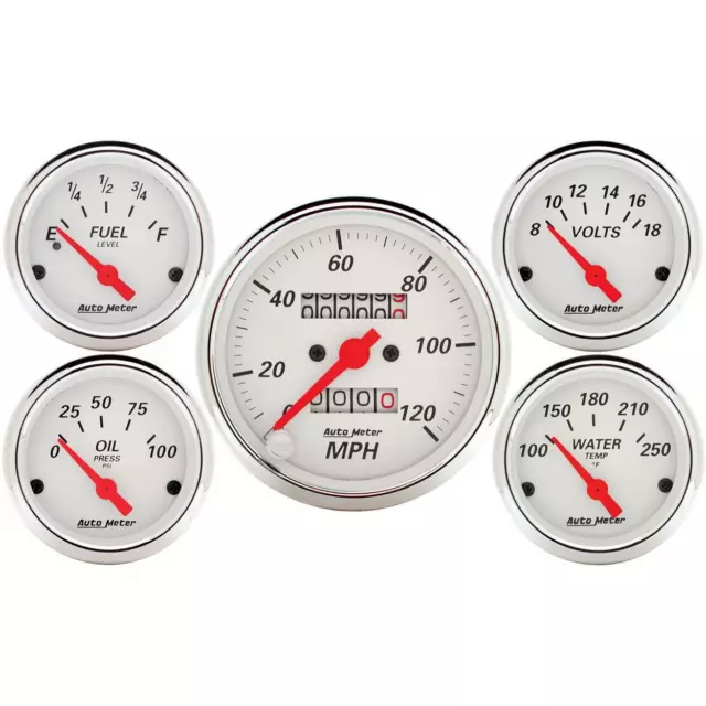 AutoMeter 1300 GAUGE KIT, 5 PC., 3 1/8" & 2 1/16" , MECH. SPEEDOMETER, ARCTIC