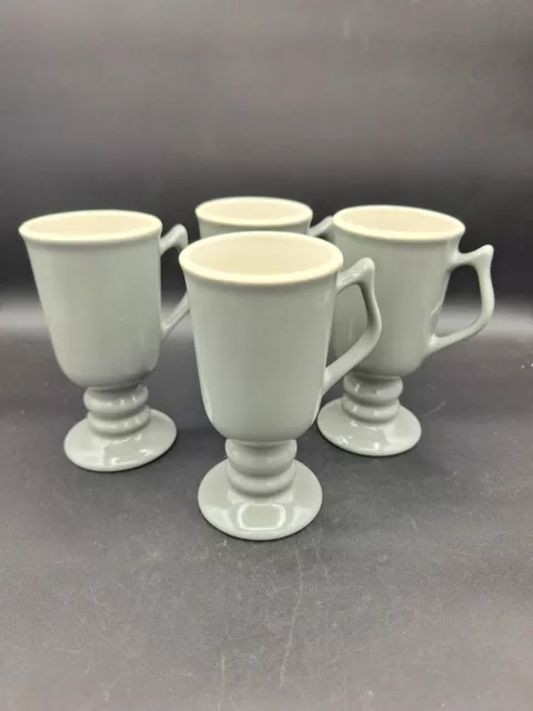 4 Vintage Hall Footed Irish Pedestal Mugs 1273 Gray Latte Coffee Tea Mugs 6"