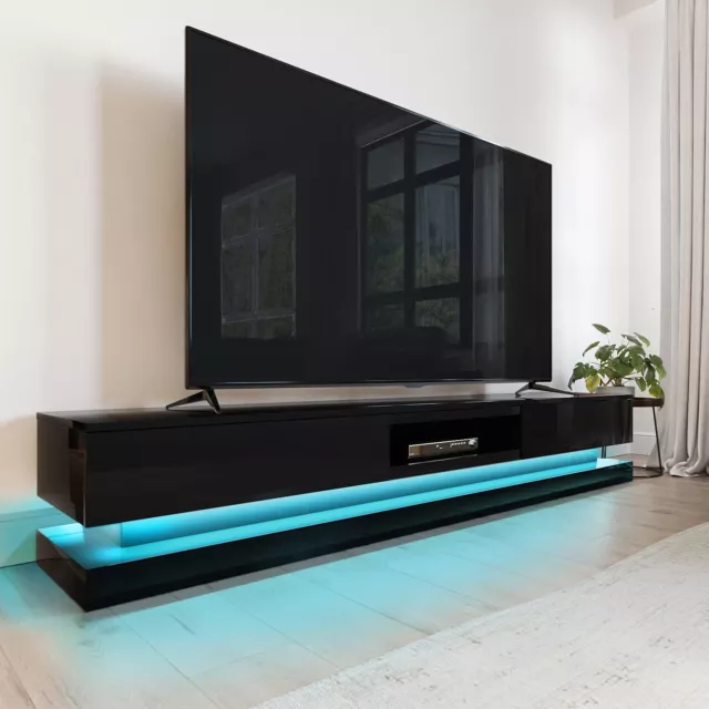 Modern Black High Gloss TV Unit LED Lights Cabinet Stand Large