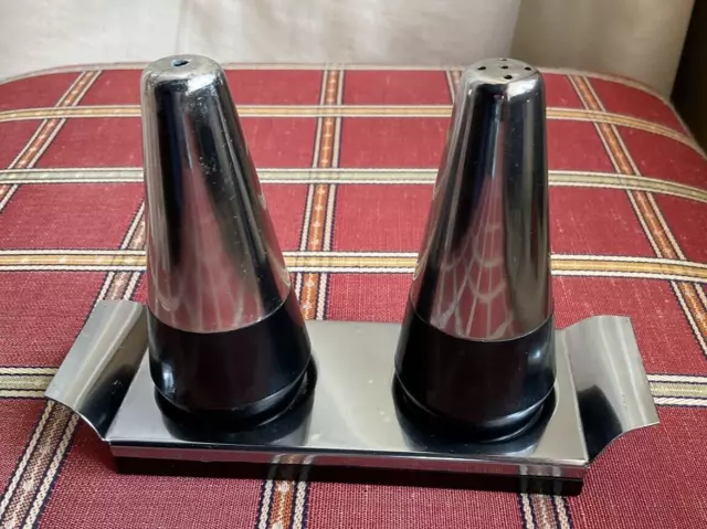 Vintage/Retro Salt & Pepper Cruet Set with Tray/Stainless Steel/Kitchenalia/home