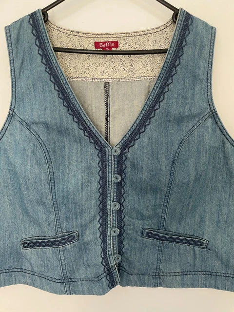 Beme Blue Denim Vest With Embroidered Trim Size 22