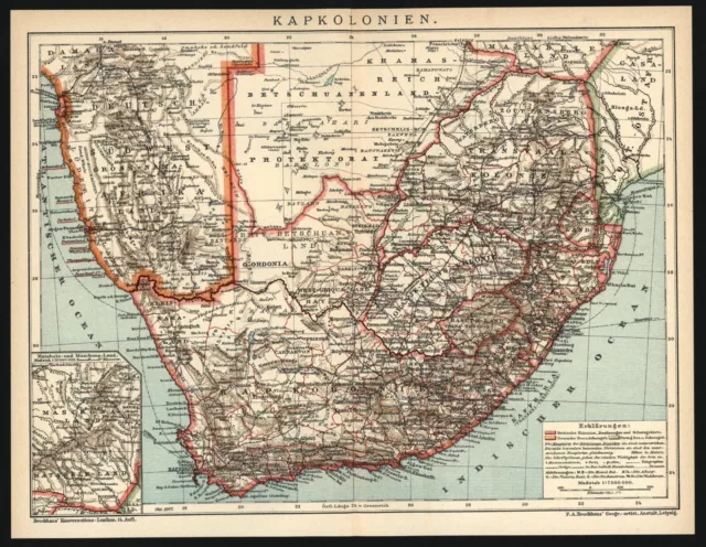 Landkarte anno 1907 - Kap der Guten Hoffnung - Deutsch-Südwestafrika - Südafrika