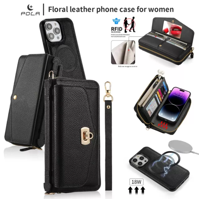 Leather Crossbody Phone Bag Removable Magnetic Case Cover For iPhone 12 13 14 15 3