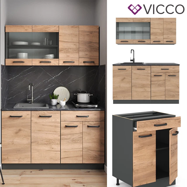 Cuisine Intégrée Vicco Raul 270 Cm - Coloris Sonoma - Moderne, Neuve Sous Emballage