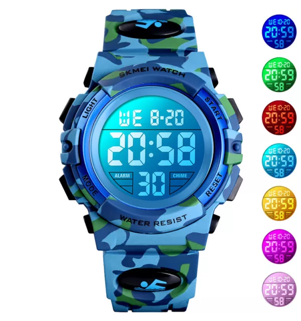 SKMEI Fashion Kids Boy Girls Sport Watch Colorful LED Camouflage 50m Waterproof