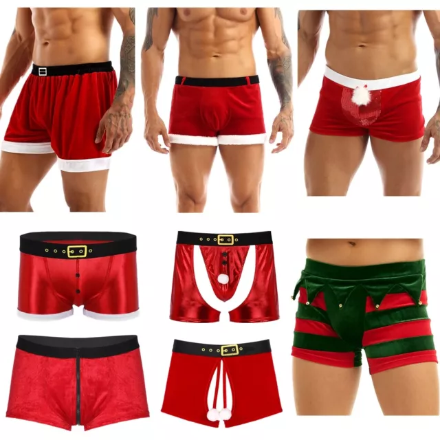 Boxer Homme Sexy Boxeur Trunks Velours Culotte Sous-vêtements Noël Costume Rouge