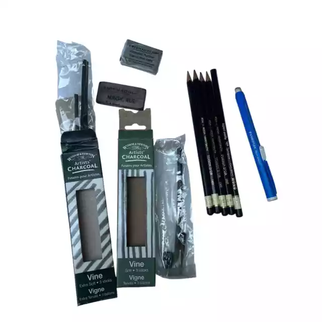 LOT OF DRAWING Charcoal, Graphite Pencils & Erasers Toison Dor, Tombow