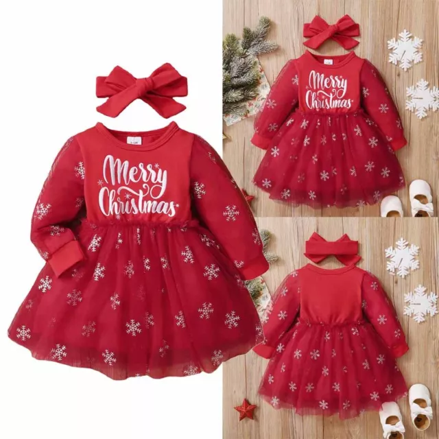 Infant Christmas Baby Girls Tutu Princess Dress Xmas Party Costume Kids Clothes