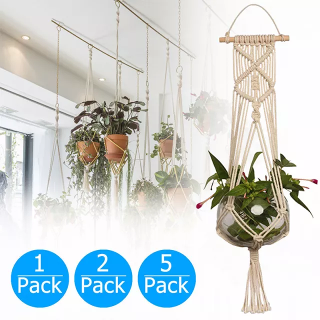 Pot Holder Macrame Plant Hanger Hanging Planter Basket Jute Rope Braided Craf-DC