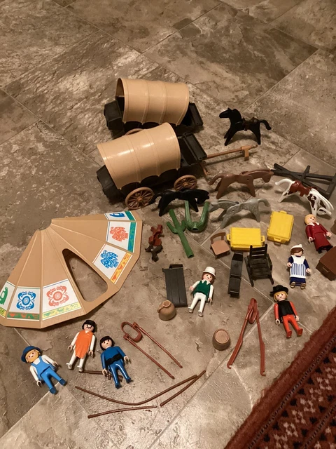vntage playmobil mixed western cowboy related lot horse covered wagon +