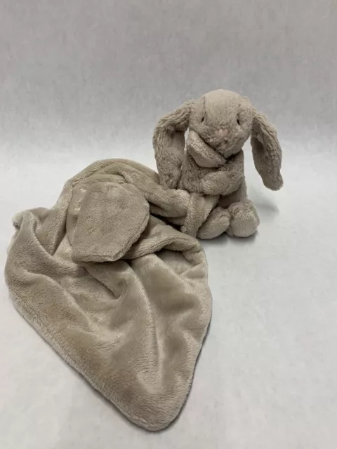 Jellycat Tan Light Brown Bashful Bunny Rabbit Security Blanket Lovey Plush 12”