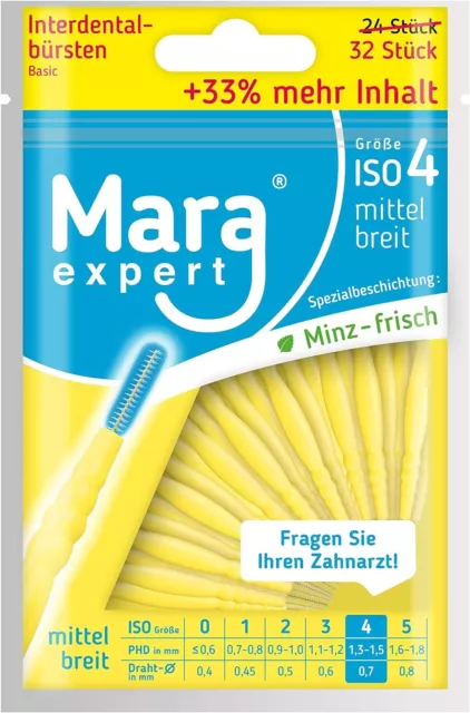 6 x 32 MARA EXPERT Interdental Brushes 0.7 mm ISO 4 Medium Wide Yellow Interdent 2