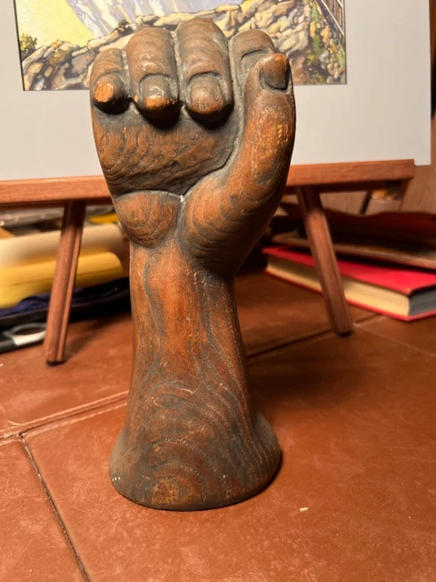 Antique Carved Wooden Clinched Fist “Power” Oak Architectural Salvage Hand 10” !