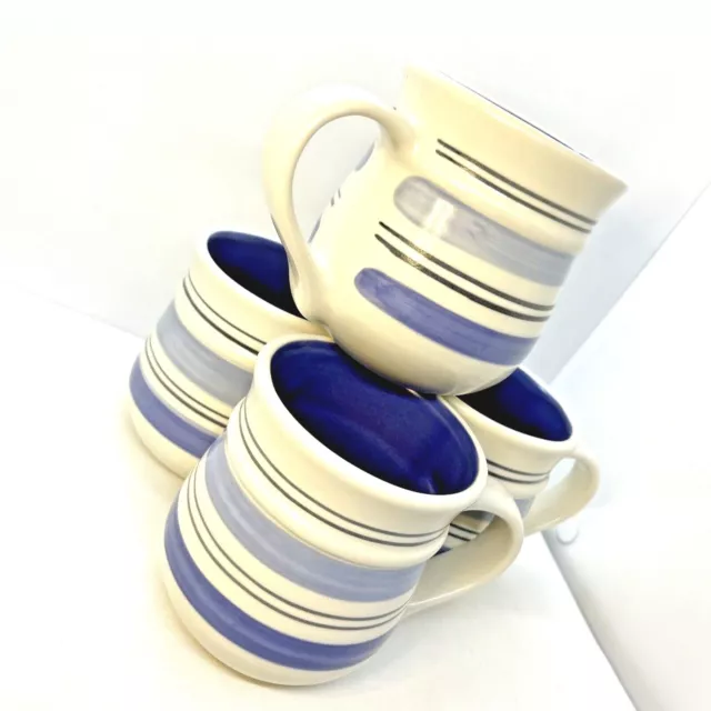 Pfaltzgraff Rio Coffee Cups Set of Four Stoneware Mugs Two Tone Stripe