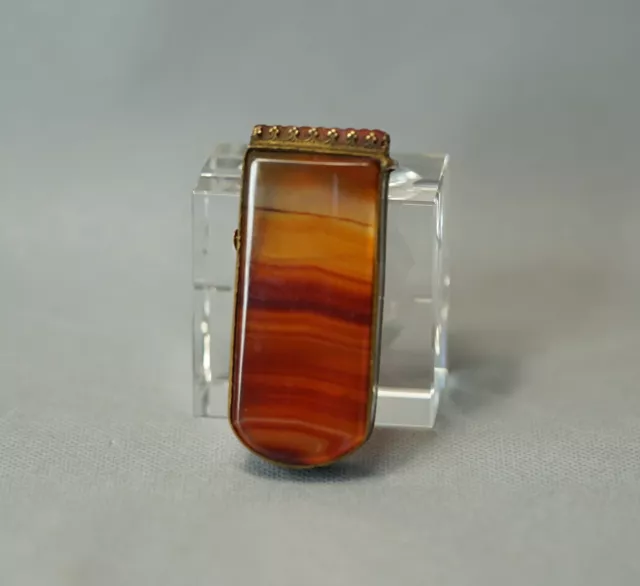 Victorian Banded Agate Mounted Brass Match Striker Holder Vesta Case Matchbox