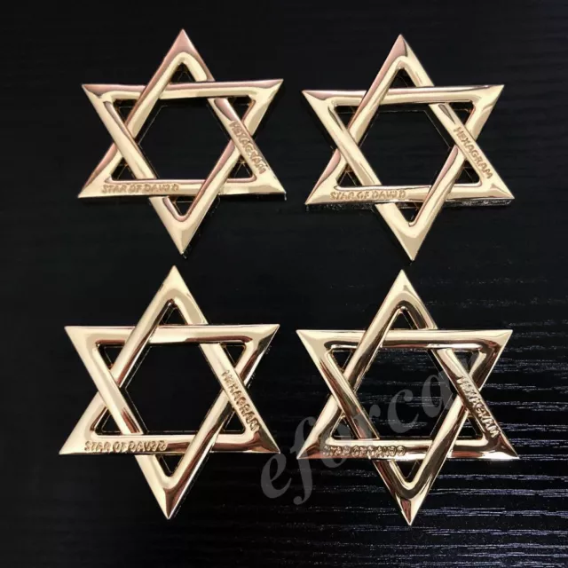 4x Metal Gold Star of David Jewish Hexagram Car Emblem Badge Motorcycle Stickers