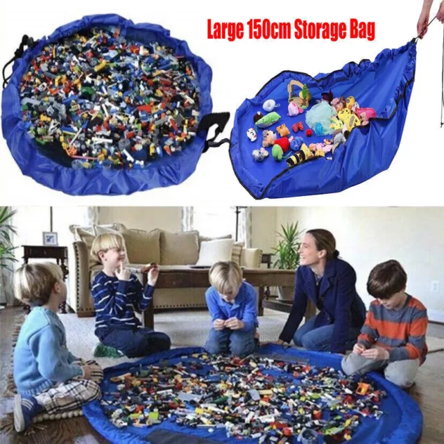 Large Kids Play Mat Bag Portable Toy Storage Organizer Toys Drawstring Bag 150CM 2