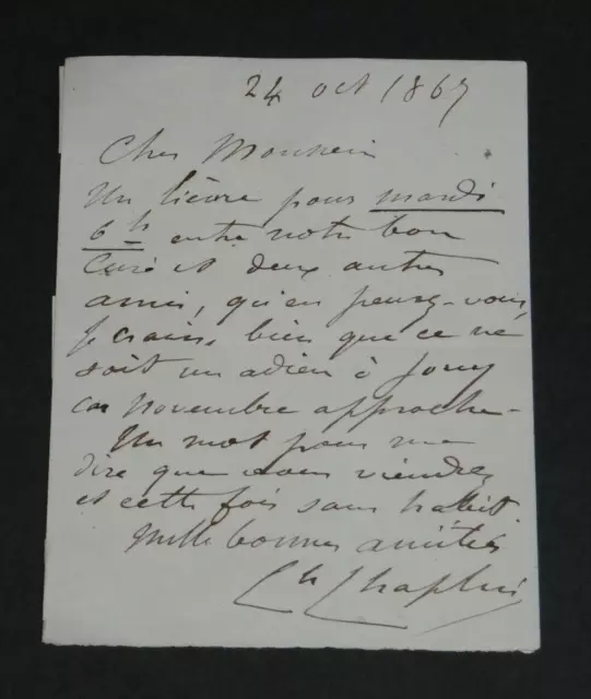 Charles Chaplin - Lettre autographe signée, Invitation à un repas - 1867