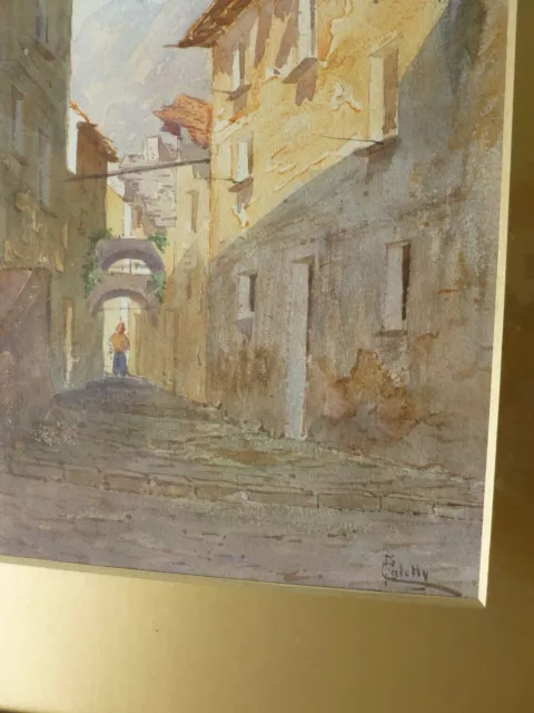 Beautiful Vintage original Italian watercolor Painting of street scene 3