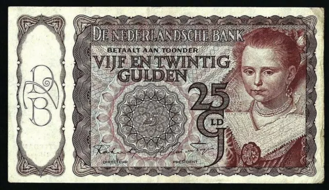 NETHERLANDS 25 GULDEN 1944 HET PRINSESJE II PICK-60 VF+ Very nice banknote