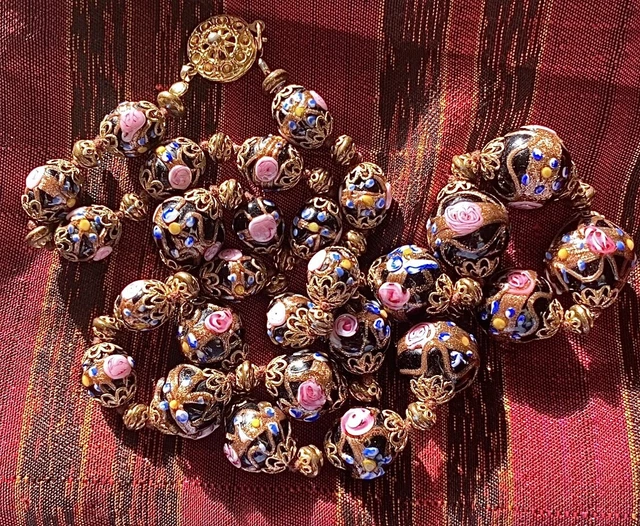 Collier Vintage Perles De Verre Bleu Forme Melon - Style Vénitien Africain - Marque East OASIS