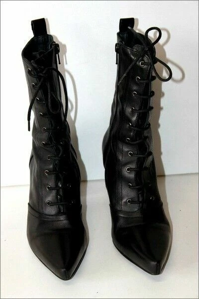 SAN MARINA Bottines à Lacets Cuir Lisse Noir Talons T 36 TTBE 3